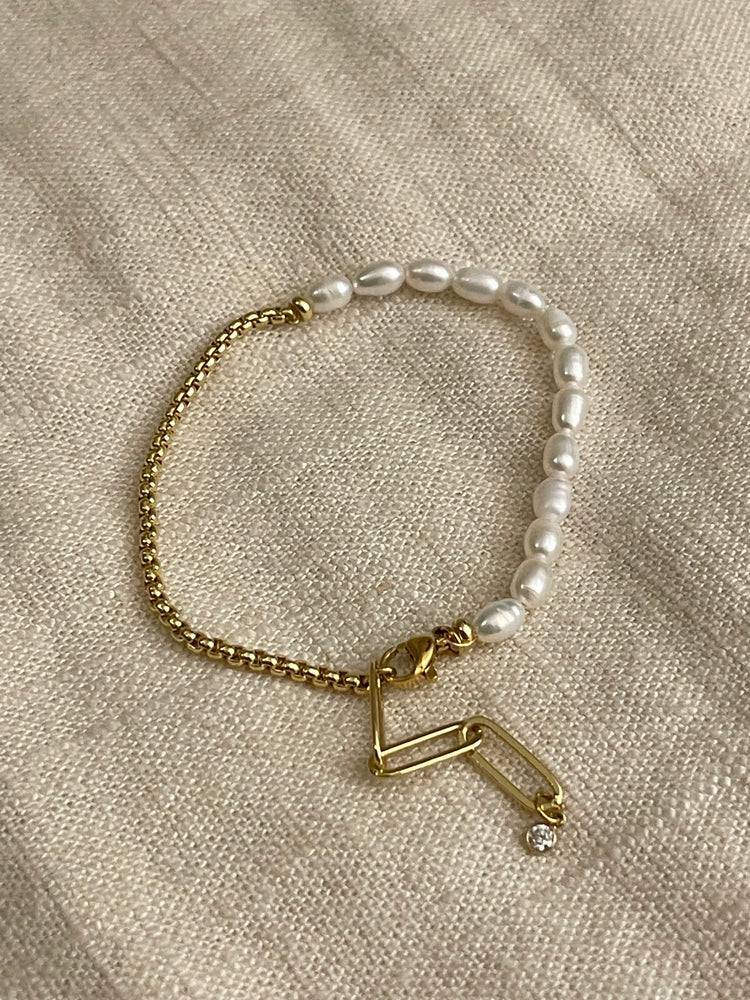 Gold Filled Half Pearl Half Box chain Bracelet