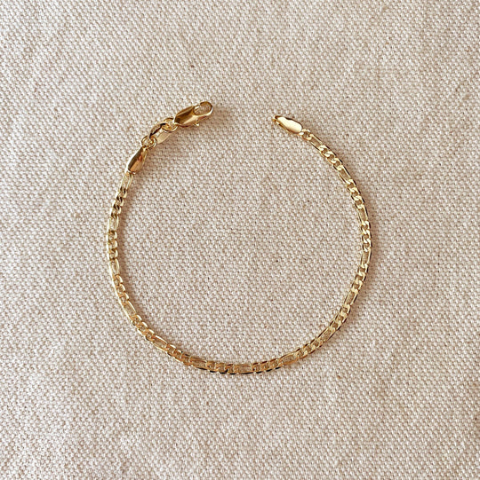 18k Gold Filled Flat Figaro Chain Bracelet